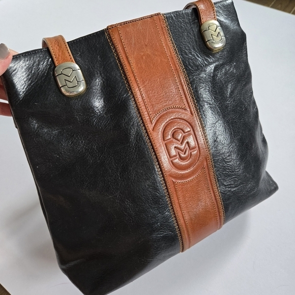 Marino Orlandi italien leather shoulder tote bag purse black and brown - Picture 10 of 16